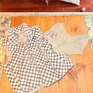 Checkered Fleece Vest and Beige Top